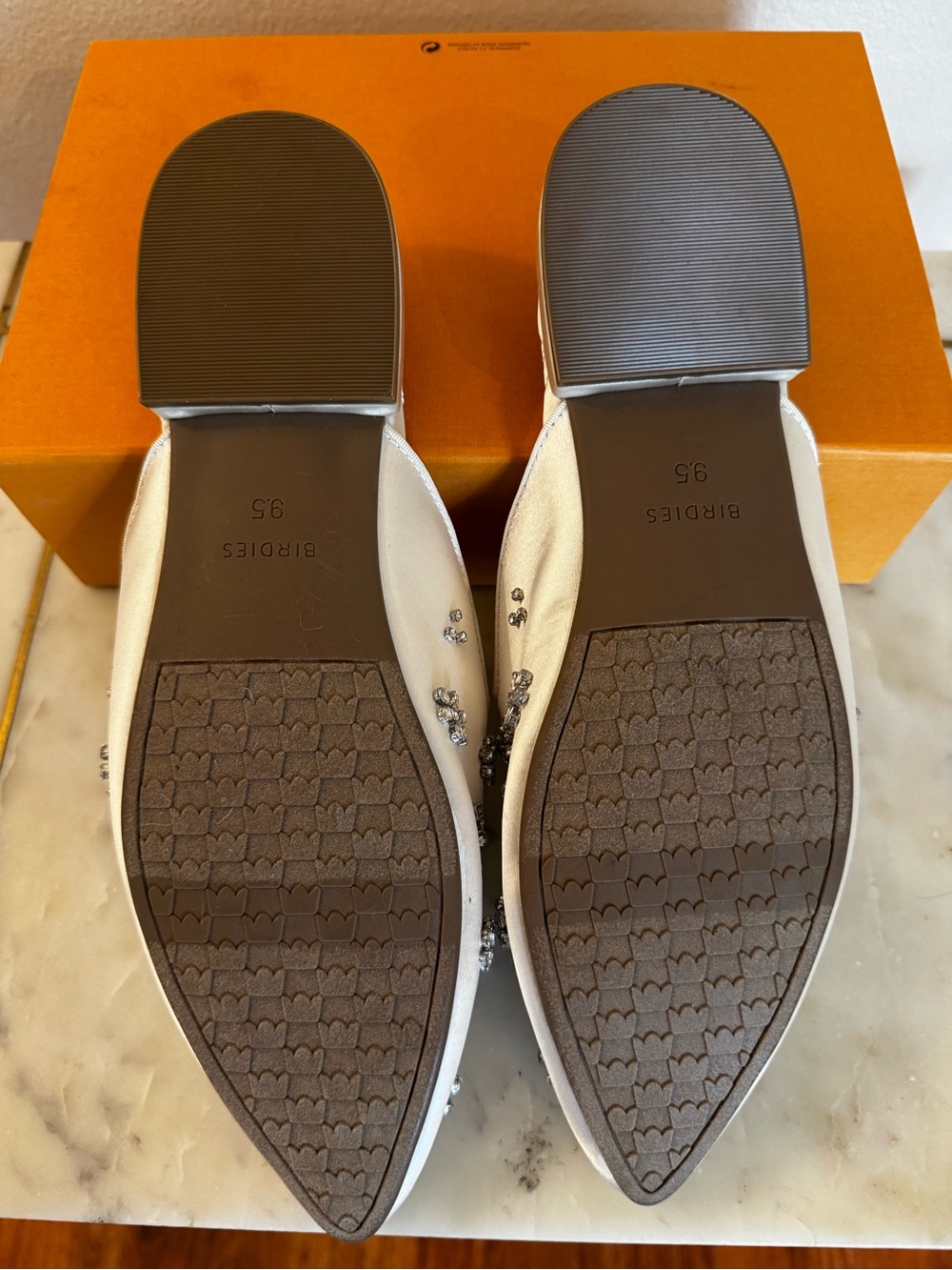 Birdies Women's White Jeweled Satin Mules - Picture 10 of 13